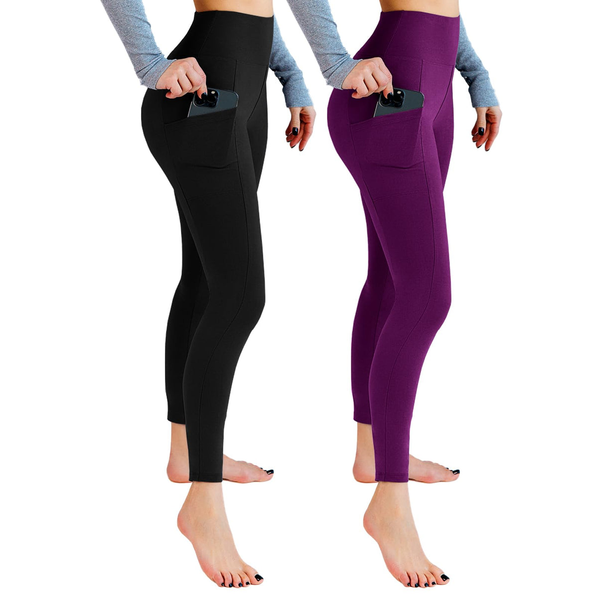 Leafigure 2er Pack High Waist Leggings Damen mit Taschen