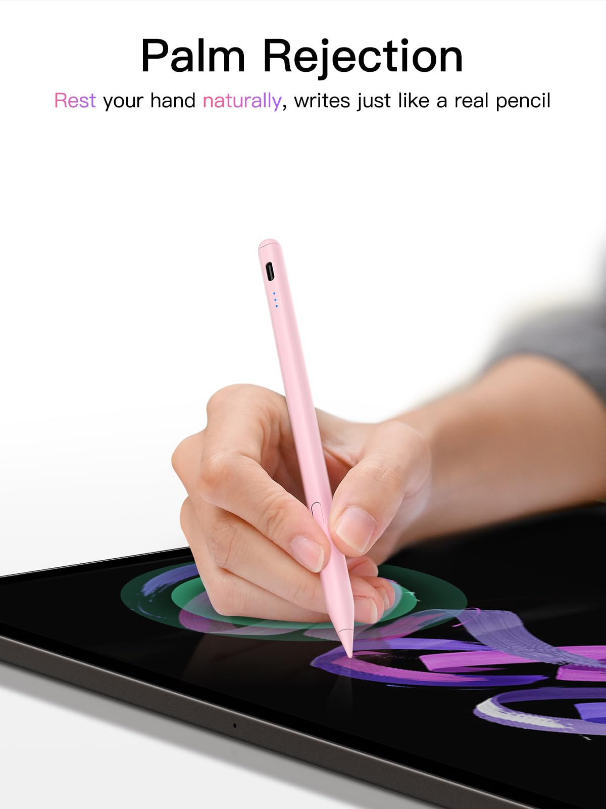 Stylus Stift für iPad 2018-2026 mit USB-C Schnellladeleistung, Palm Rejection und Neigungssensitivität Pencil für iPad 11/10/9/8/7/6/A16, Mini 7/6/5, Air M4/3/2 11"/13"/5/4/3, Pro M5/M4 13"/12.9″/11″