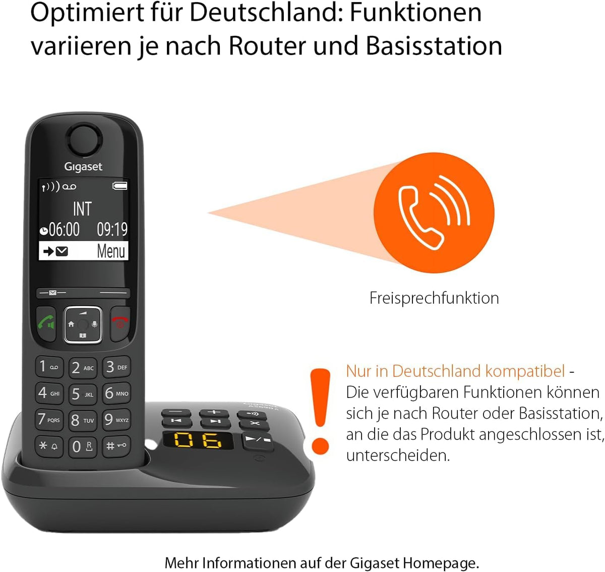 Gigaset AS690 - Schnurloses DECT-Telefon - großes, kontrastreiches Display - Brillante Audioqualität - einstellbare Klangprofile - Freisprechfunktion - Anrufschutz, schwarz [Deutsche Version]