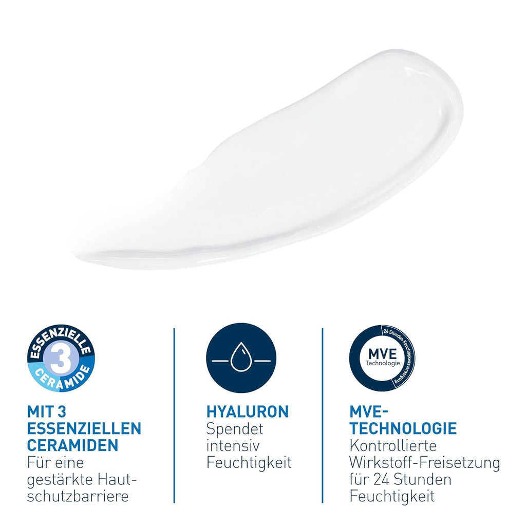 CeraVe Feuchtigkeitsspendende Gesichtscreme für normale bis trockene Haut, Ultraleichte Formel, Mit Hyaluron, Niacinamid und 3 essenziellen Ceramiden