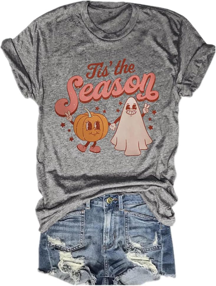 Halloween-Kürbis-Shirts für Damen, Herbst-T-Shirts, niedliche grafische Herbst-Shirts, Thanksgiving-Oberteile