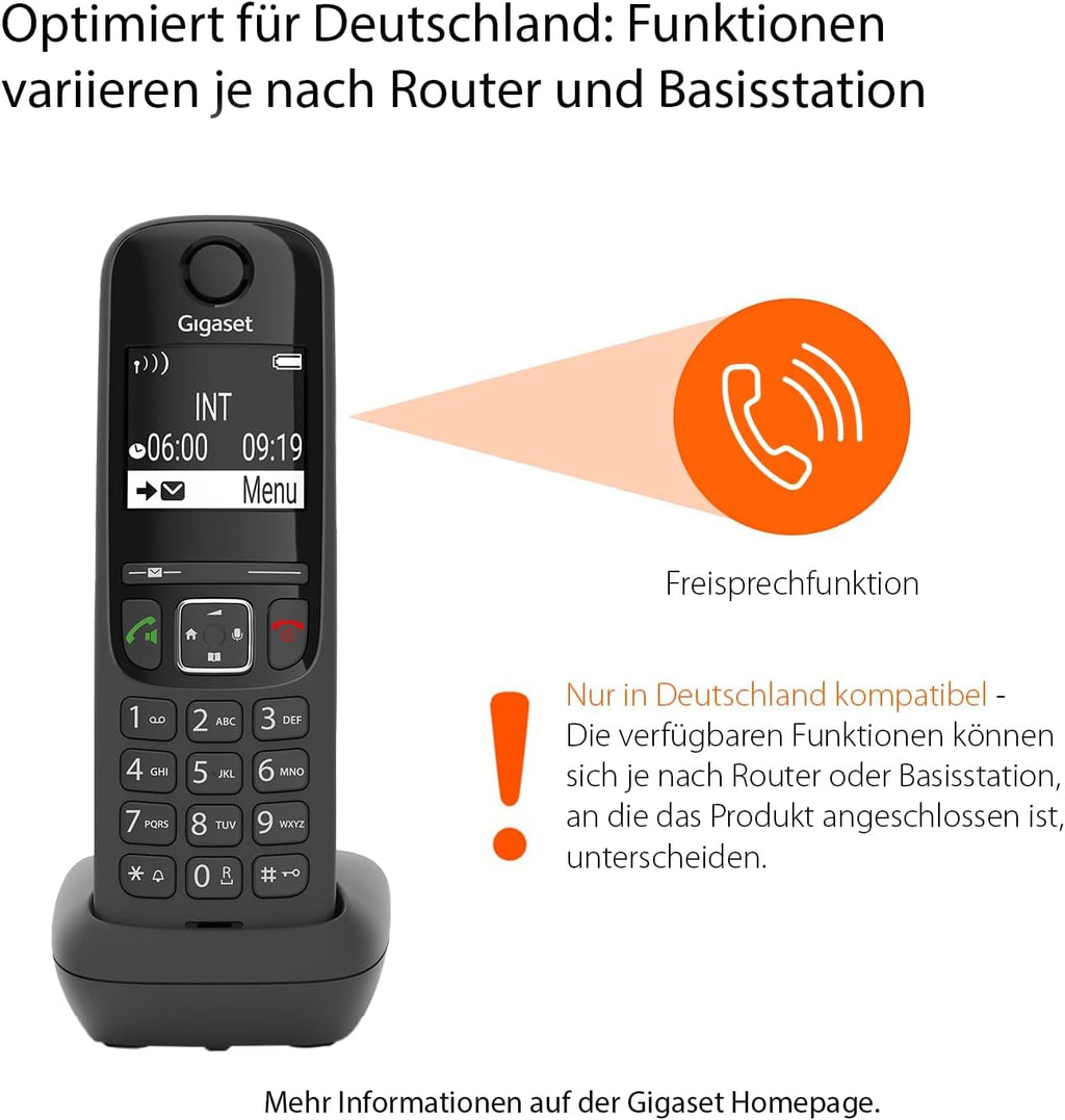 Gigaset AS690 - Schnurloses DECT-Telefon - großes, kontrastreiches Display - Brillante Audioqualität - einstellbare Klangprofile - Freisprechfunktion - Anrufschutz, schwarz [Deutsche Version]
