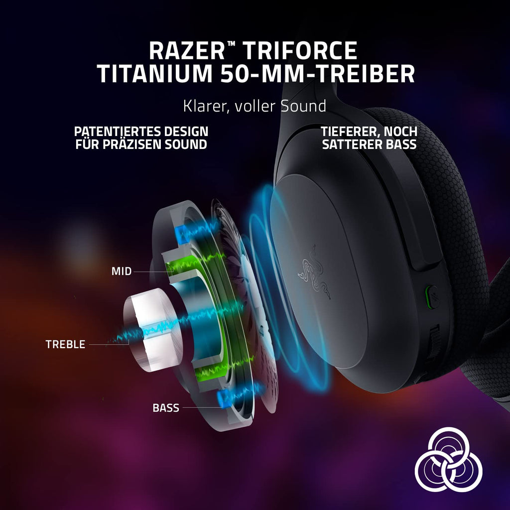 Razer Barracuda X - Kabelloses Multiplattform-Headset für Gaming und Mobile Geräte (SmartSwitch Dual Wireless, Triforce 40mm, Mikrofon mit Nierencharakteristik, 50h Akku, USB-C) Schwarz