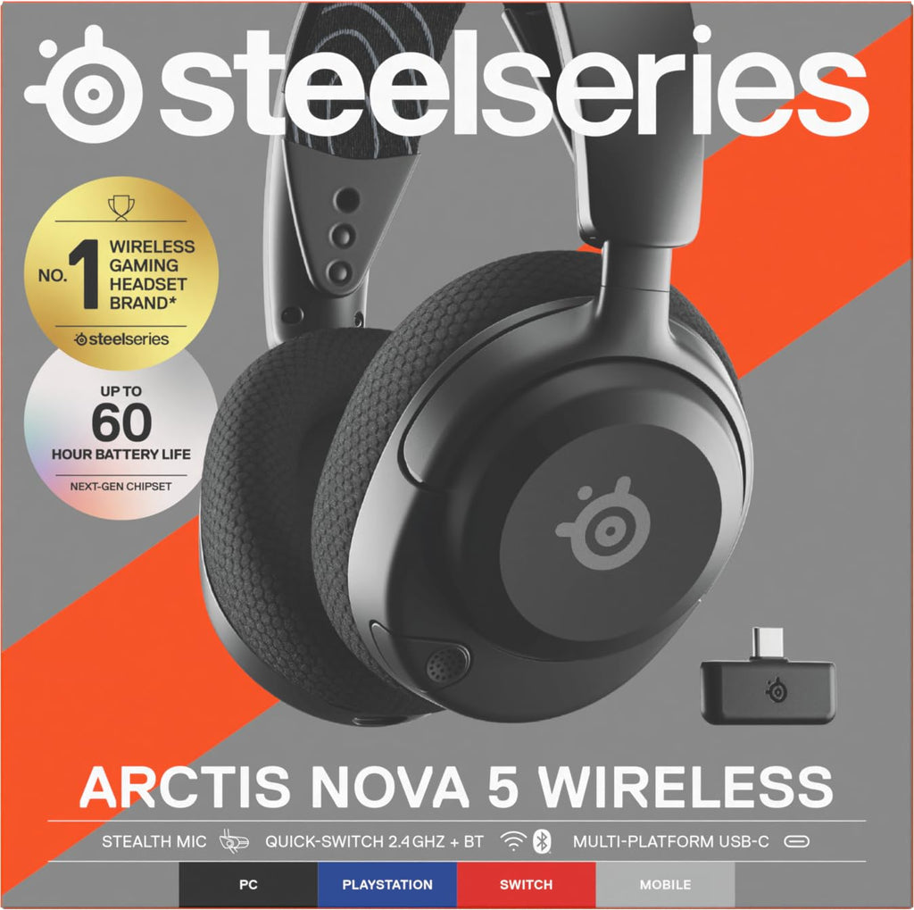 SteelSeries Arctis Nova 5 Wireless - Gaming Headset- Multi-System -PC,PS5 - Magnetische Neodym-Treiber -Über 100 Audio Presets - 60H Akkulaufzeit - 2,4 GHz oder BT-ClearCast Gen2.X-Mik -Weiß