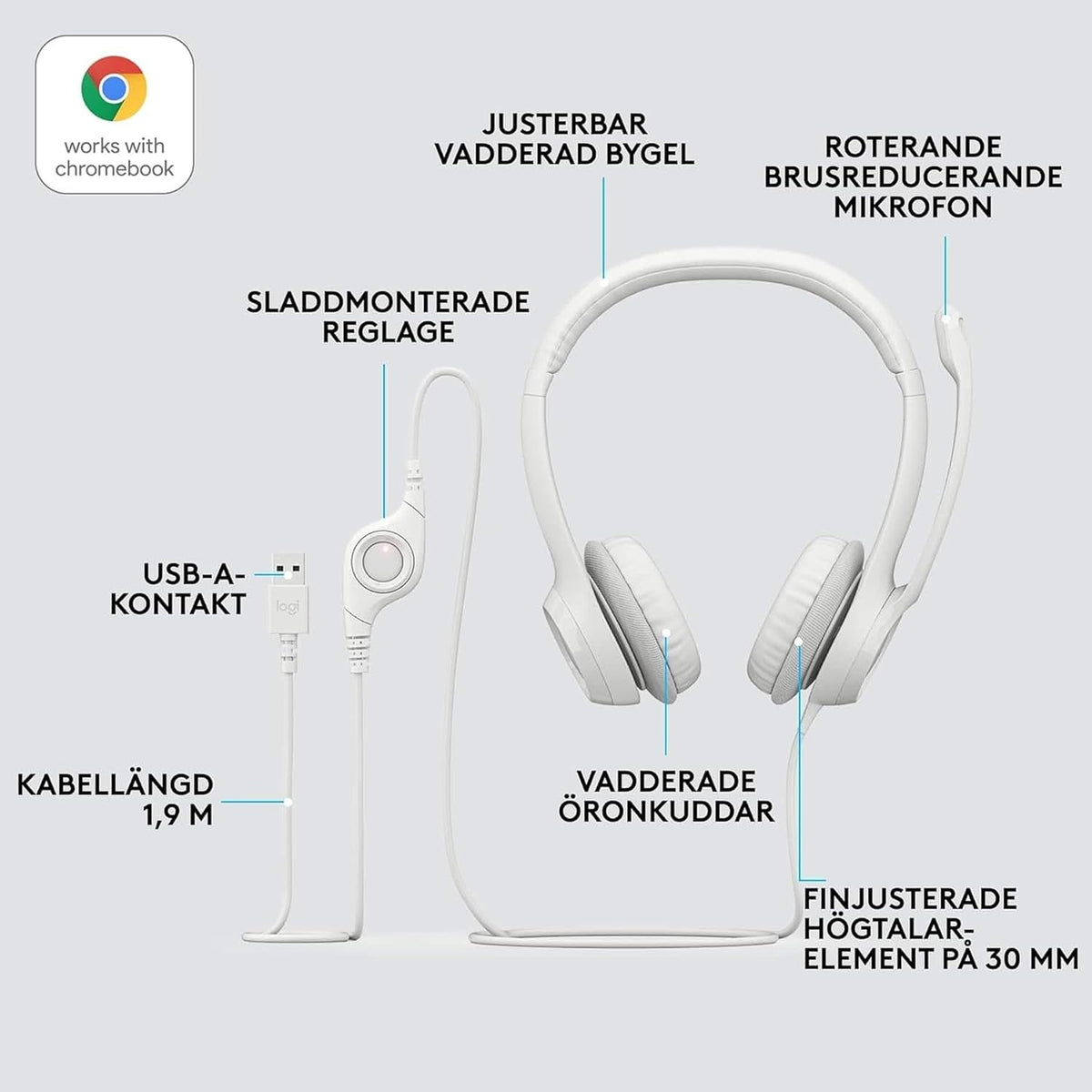 Logitech H390 Kopfhörer für PC zuhause, PC-Headset mit Mikrofon, Schwarz