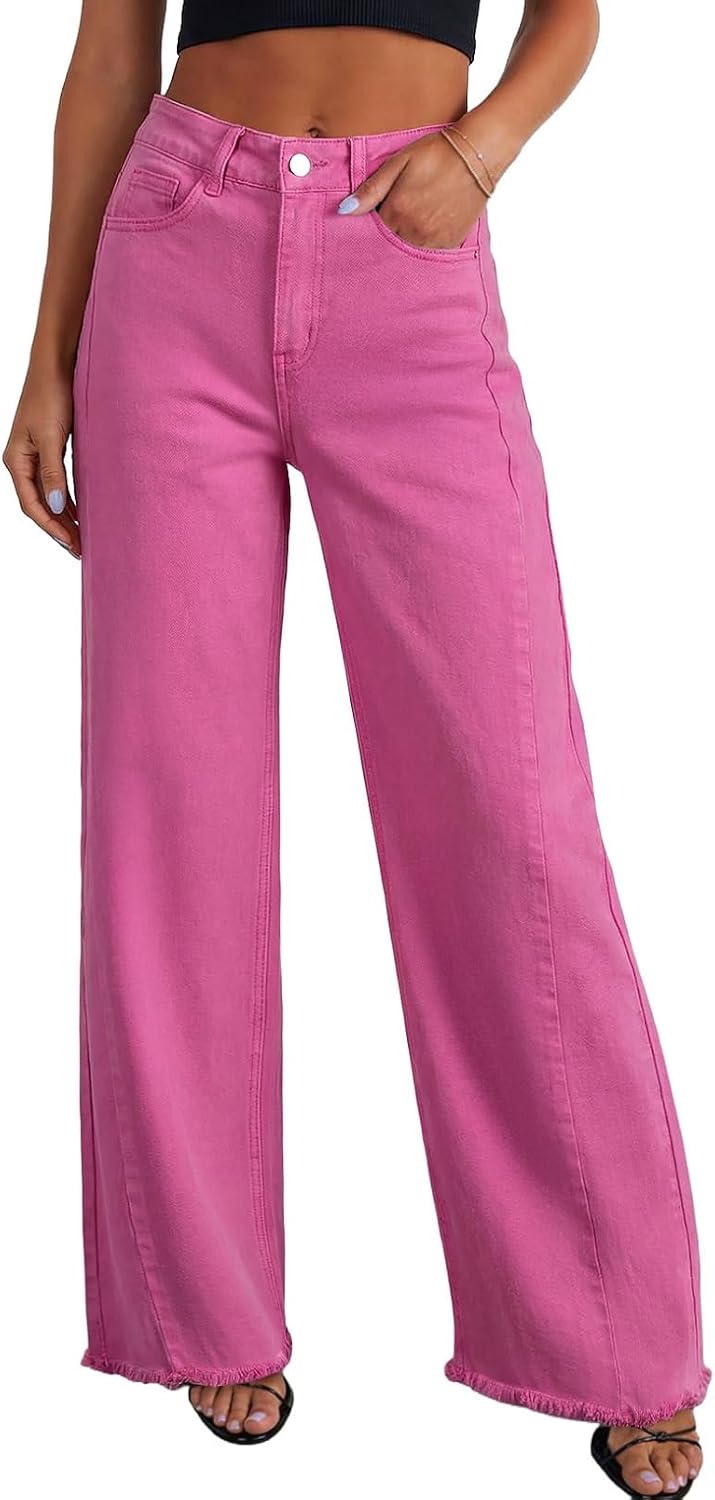 Sidefeel Damen Jeans mit weitem Bein, hoch taillierte, elastische Denim-Hose