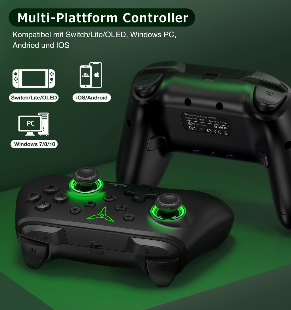HELLCOOL Switch Controller, Kabellos Switch Pro Controller für Switch/Lite/OLED Konsole, Macro/Turbo/Aufwachfunktion, Präzise Steuerung, Dual Motors Vibration, 15 Std Spieldauer