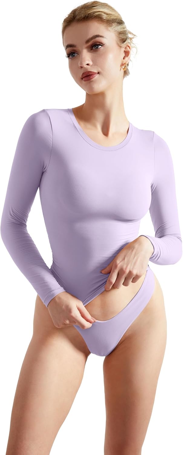 SUUKSESS Women Double Lined Fitted Basic T Shirts Crew Neck Long Sleeve Crop Top