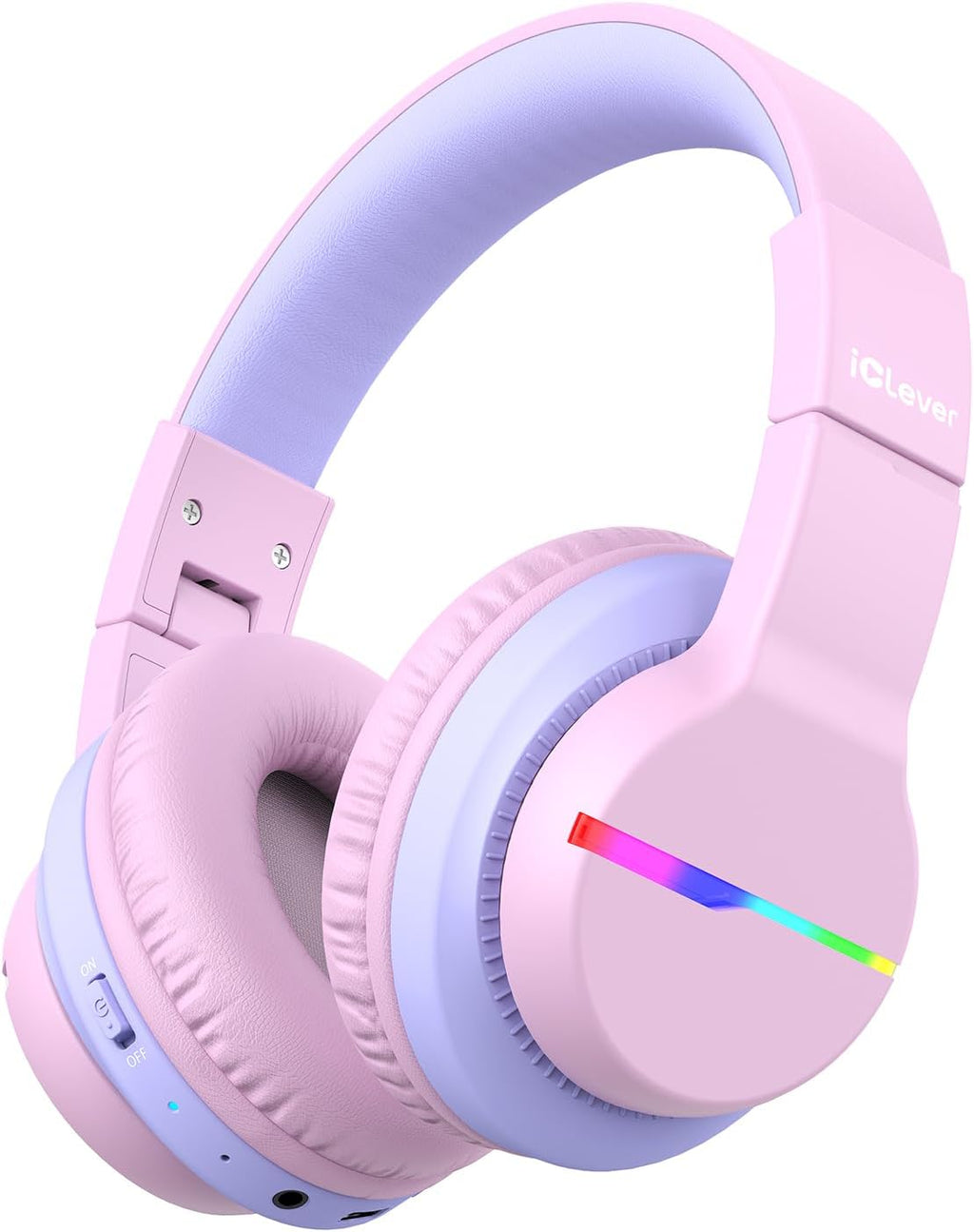 iClever BTH12 Bluetooth-Kopfhörer für Kinder mit LED-Beleuchtung, 85 Stunden Wiedergabezeit, ideal für Reisen