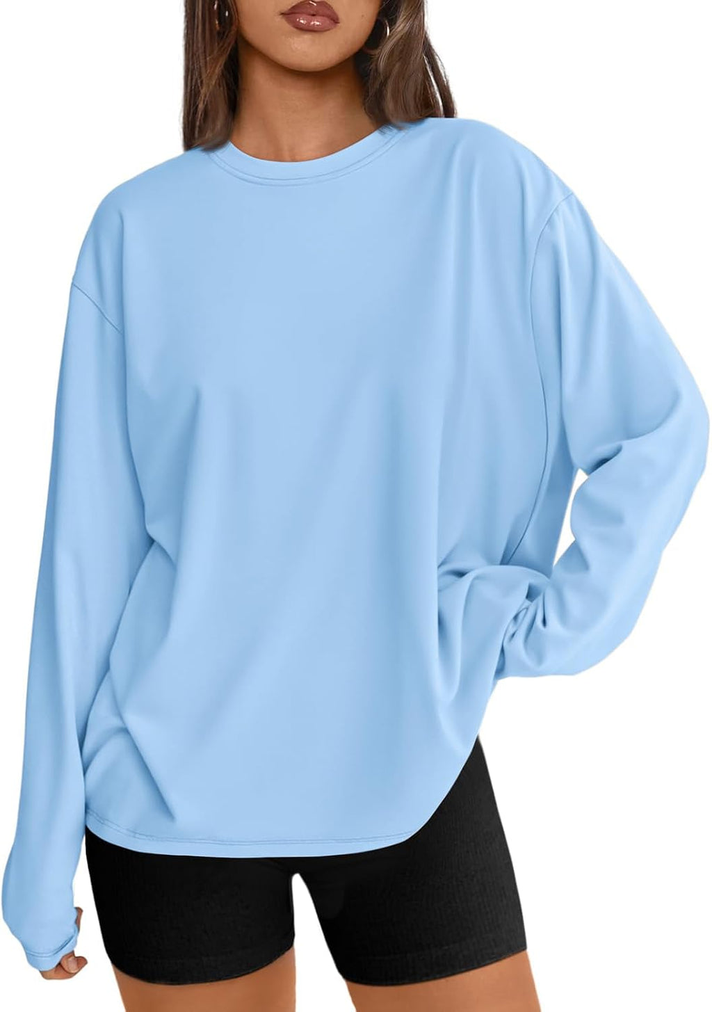 Trendy Queen Damen Oversize Langarmshirts Herbst-Oberteile 2026 Basic-Shirts