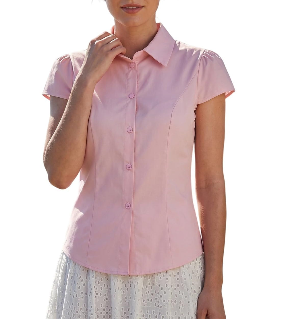 Damen Y2K Kurzarm-Bluse mit Knopfleiste, körperbetont und mit Kragen