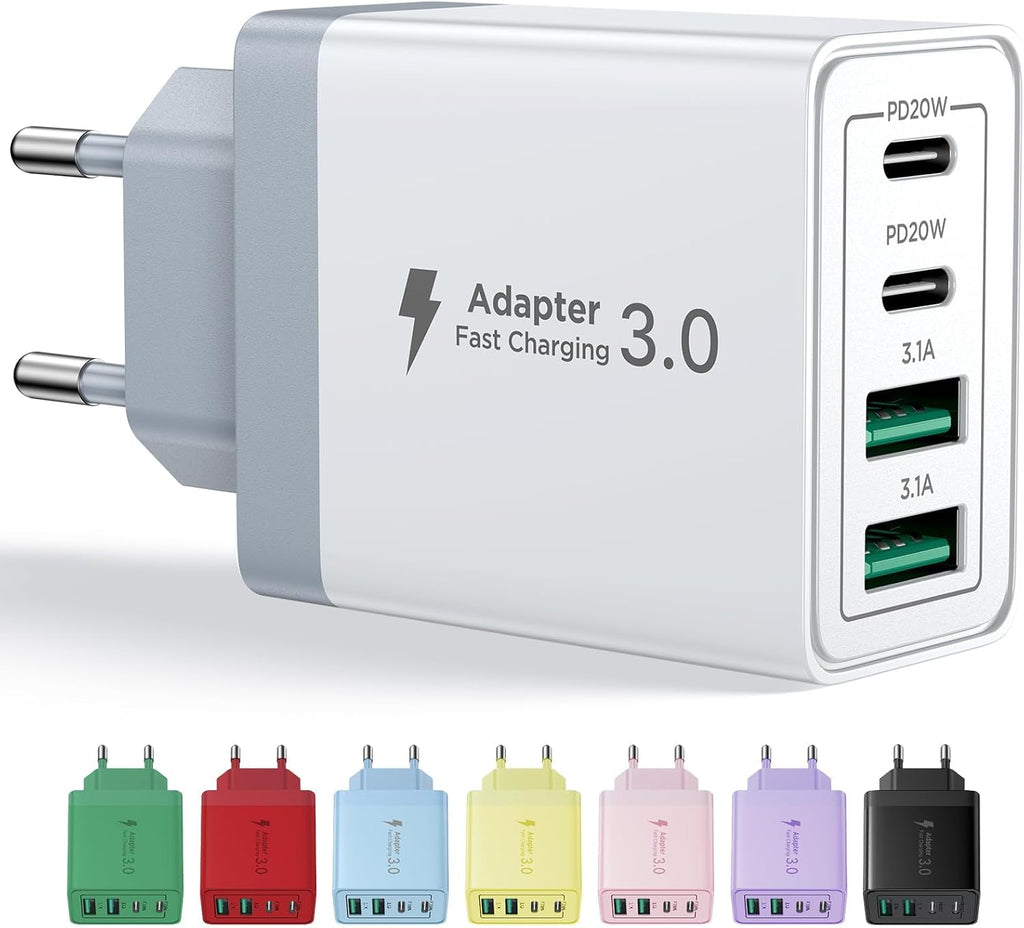USB C Ladegerät, 40W 4-Port USB ladegerät Mehrfach Schnellladegerät PD 3.0