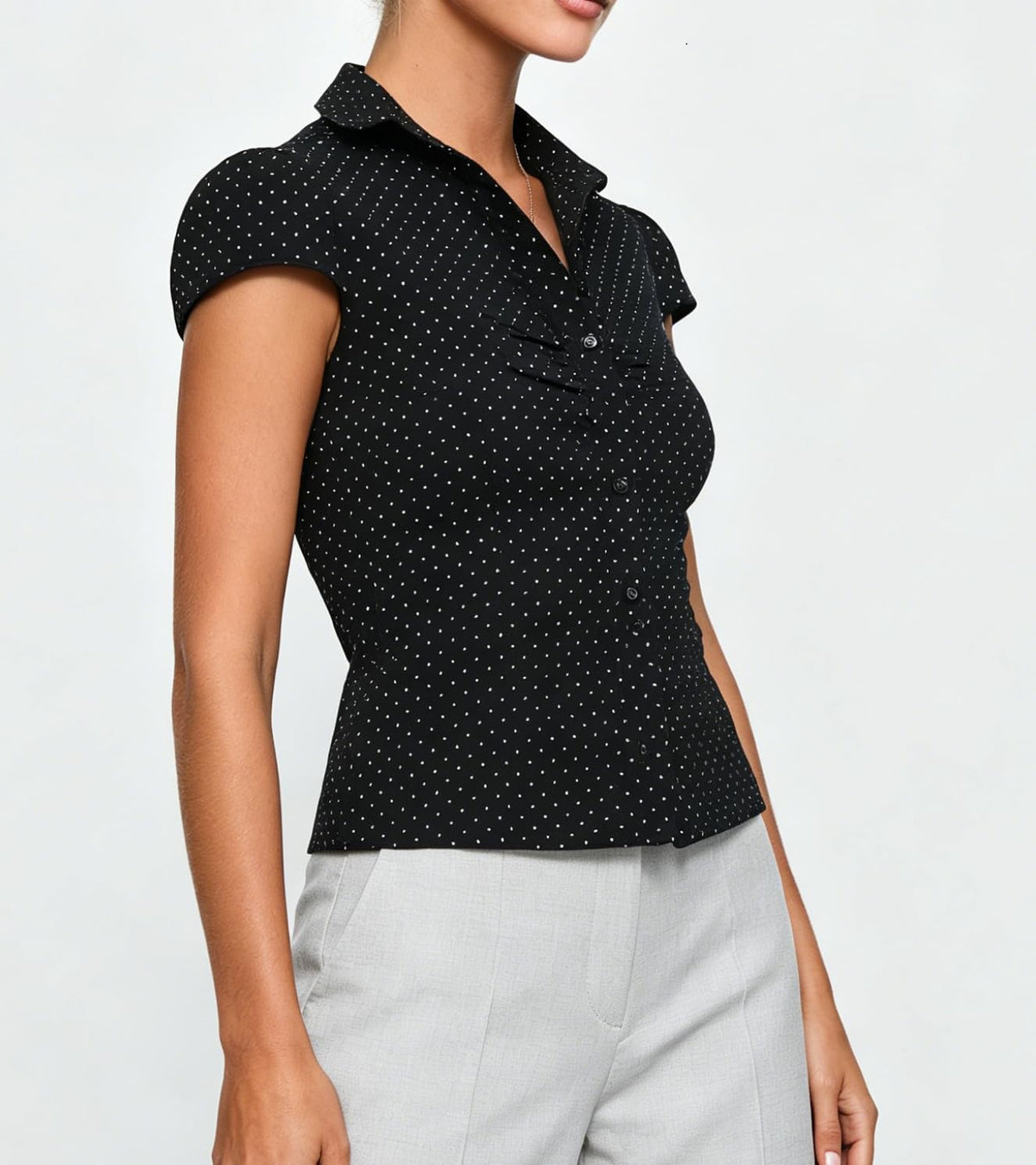Damen Y2K Kurzarm-Bluse mit Knopfleiste, körperbetont und mit Kragen