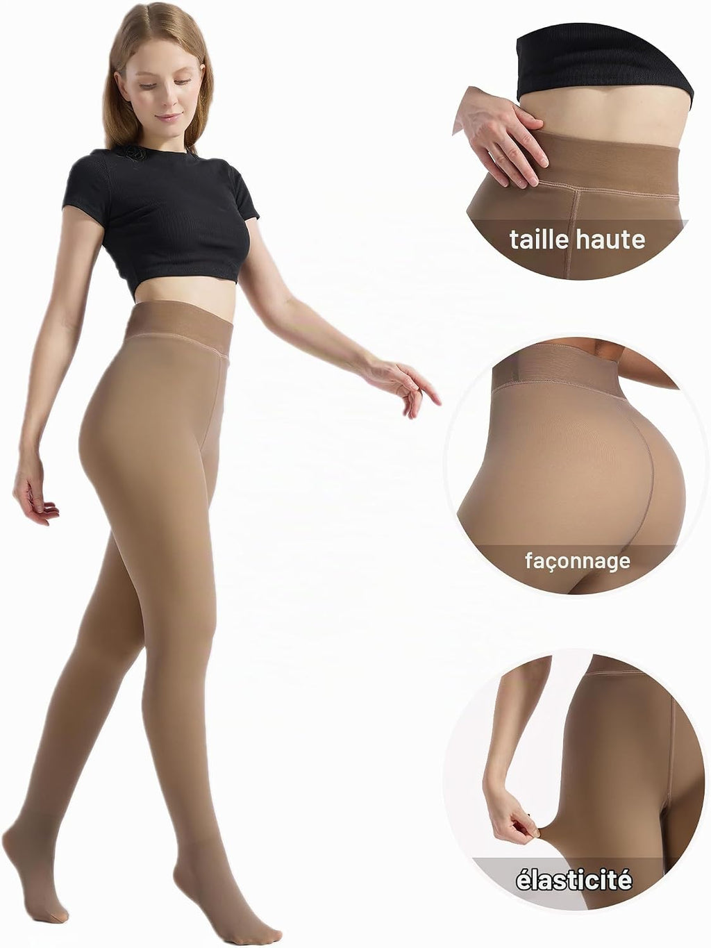 HOWIN Collant Polaire Femme Collant Thermique Effet Transparent Hiver