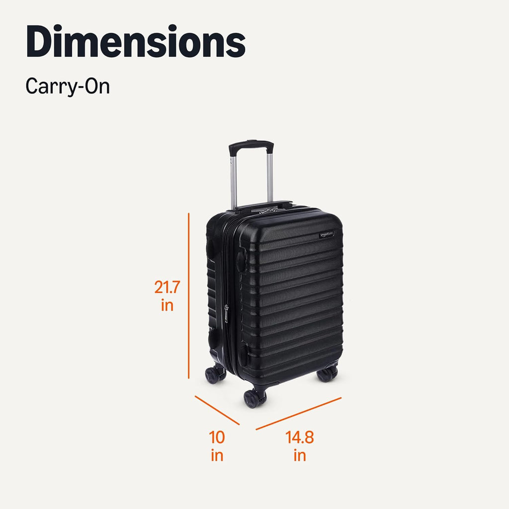Amazon Basics 21" Hardside Carry-On Luggage with Spinner Wheels, Expandable for Up to 25% More Space, Scratch-Resistant Hard Shell, Telescoping Handle, Black