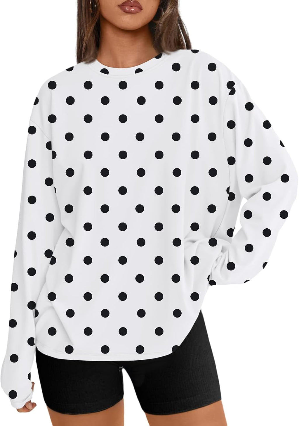 Trendy Queen Damen Oversize Langarmshirts Herbst-Oberteile 2026 Basic-Shirts