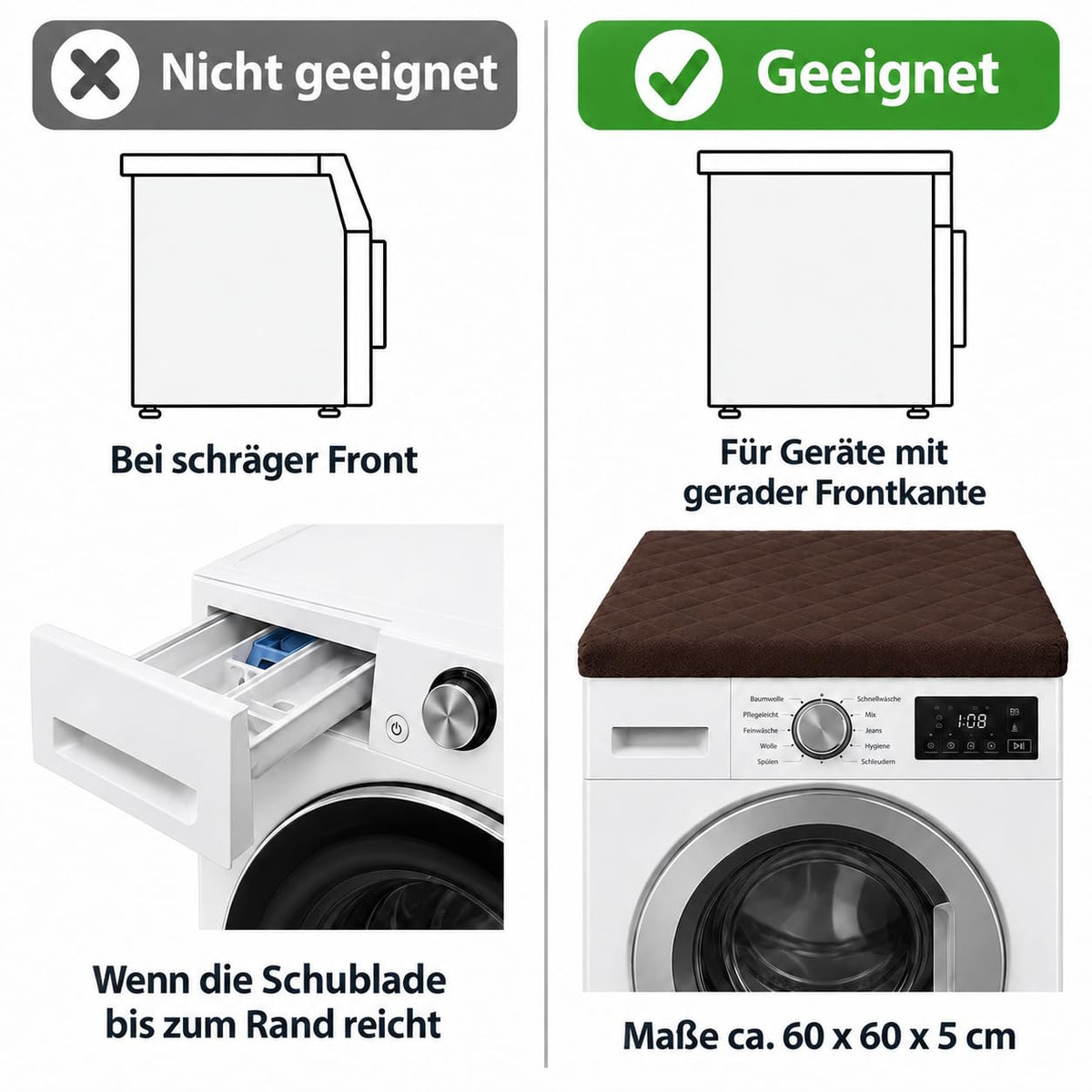 Brandsseller Waschmaschinenbezug & Trocknerbezug 60x60 cm - gepolsterter Schonbezug für Waschmaschine und Trockner – Schutzhülle mit Gummizug - Grün
