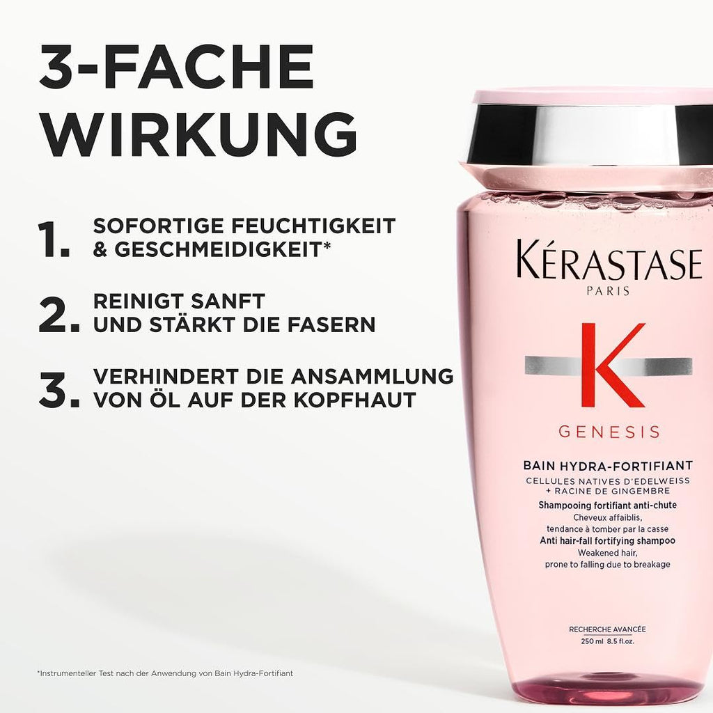Kérastase Shampoo für feines Haar, Nährendes und kräftigendes Haarbad gegen Haarverlust, Bain Hydra-Fortifiant, Genesis, 500 ml