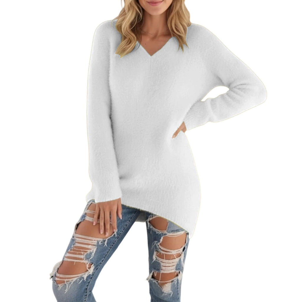 Générique Pull Femme Col V Chic Et Elegant Hiver Grande Taille Manche Longue Chaude Sexy Oversize Couleur Unie Tricot Pulls