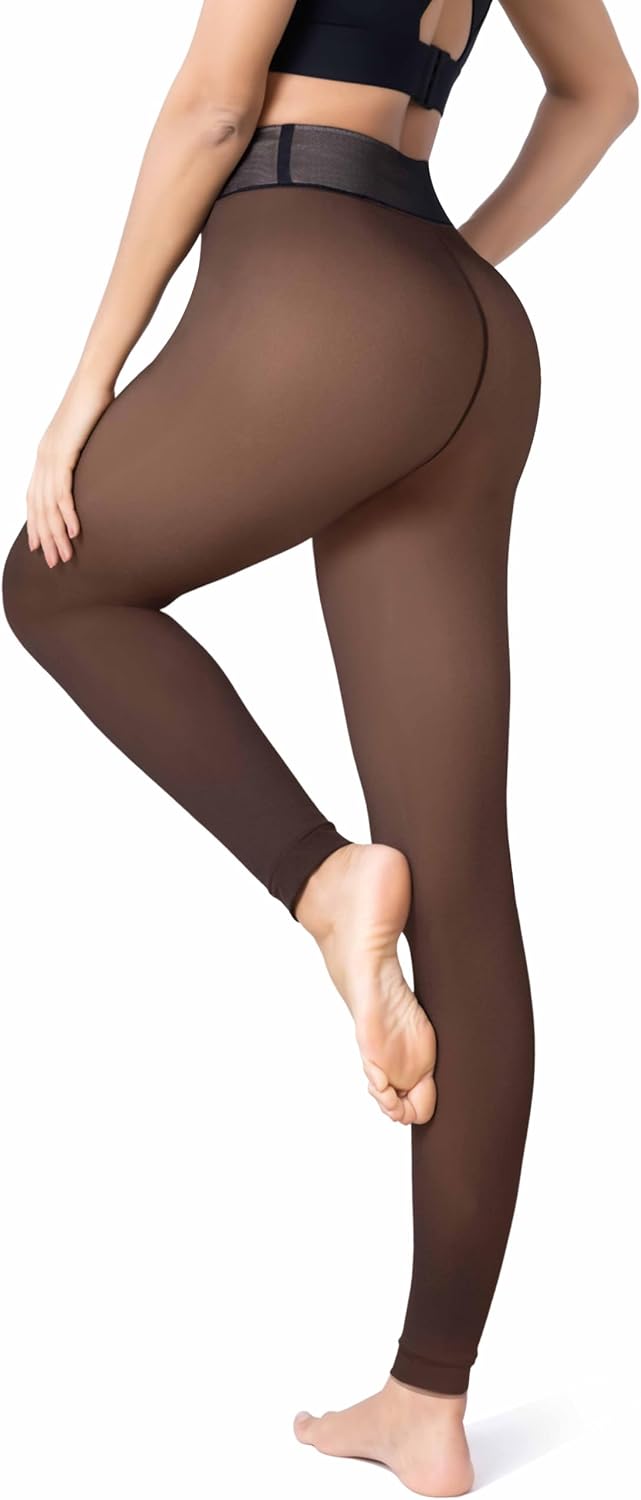 Unesmaro Womens Fleece Lined Tights, Translucent Thermal Pantyhose Leggings
