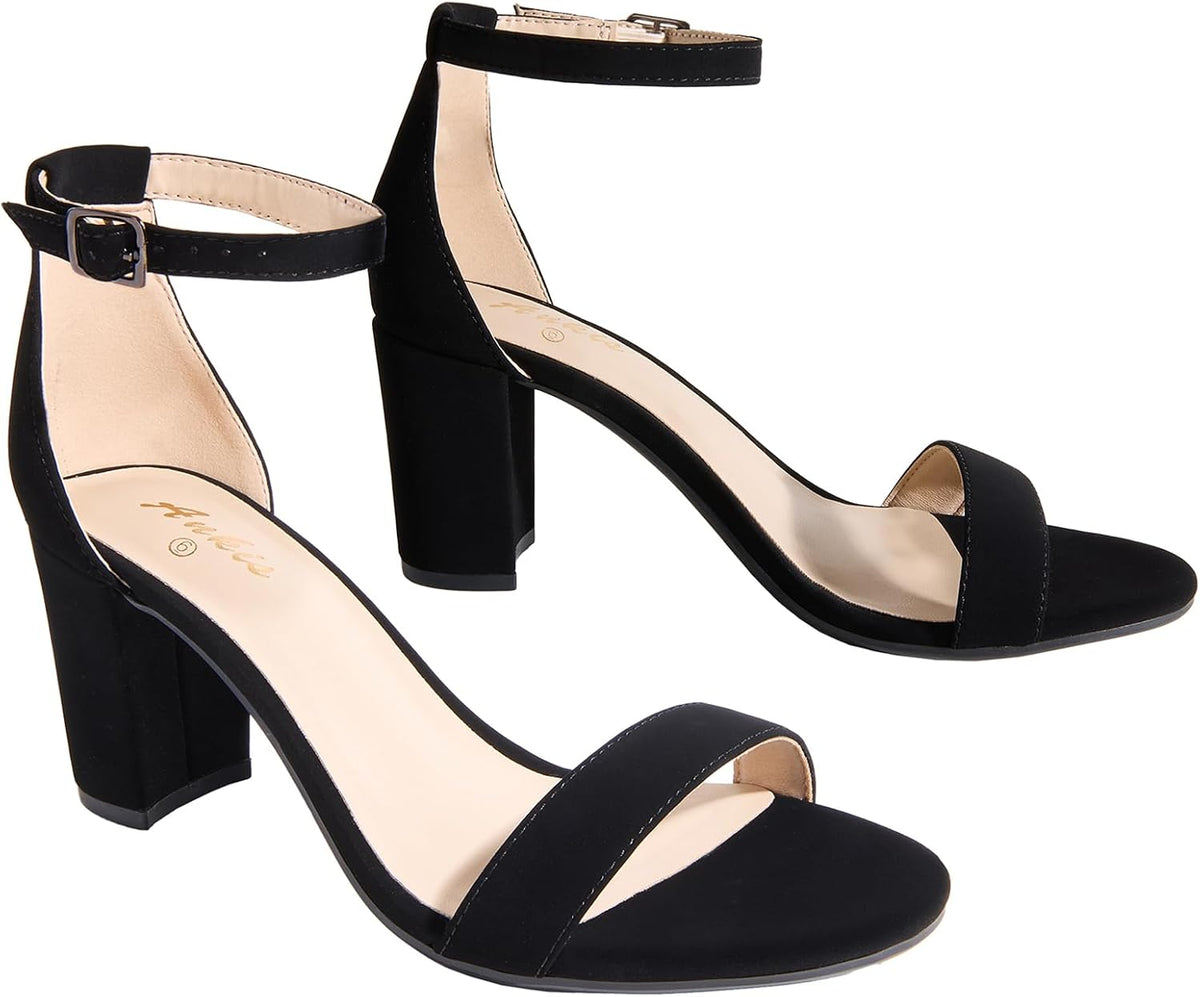 Ankis Damen-Sandalen mit offenem Zehenbereich, Knöchelriemen und 7 cm Blockabsatz