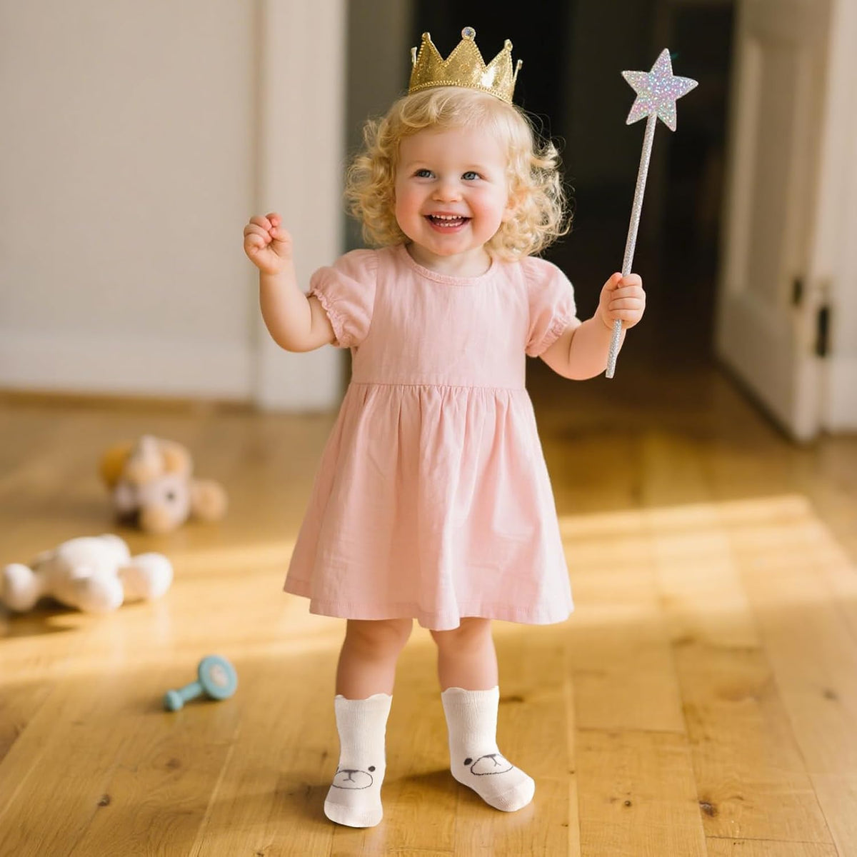 SockWaddles Chaussettes de bébé, 5 paires de chaussettes antidérapantes ABS respirantes pour enfants, chaussettes de bébé en coton, garçons et filles avec des animaux et des licornes