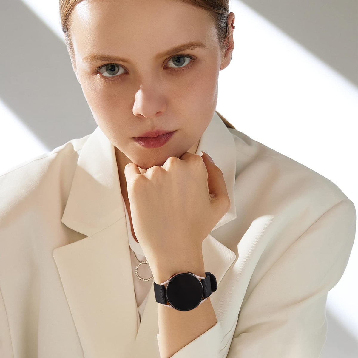 Wanme 20mm Bracelet de Montre en Silicone, Souple Bracelet de Replacement en Dégagement Rapide avec Boucle en Même Couleur Homme Femme 20mm, Starlight