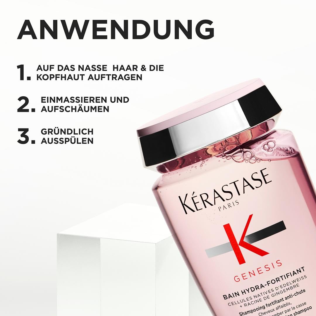Kérastase Shampoo für feines Haar, Nährendes und kräftigendes Haarbad gegen Haarverlust, Bain Hydra-Fortifiant, Genesis, 500 ml
