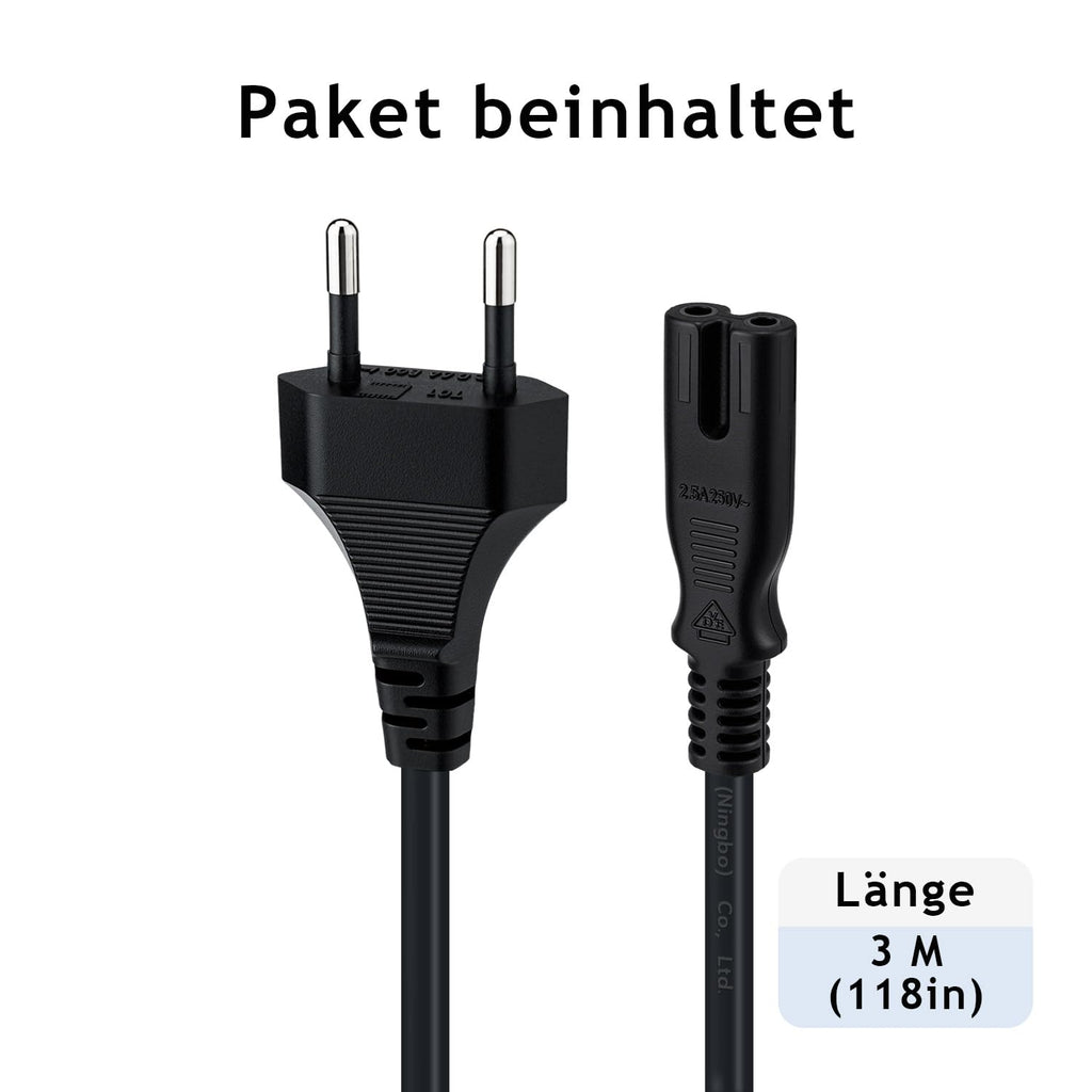 Mcbazel 1,5m Stromkabel C7 Eurostecker (Achterstecker), 2-poliges Netzkabel für PS5,PS4,PS3,PS2,PS1,Xbox, Smart-TV, Drucker, Radio & Monitor, Ersatz Kleingerätekabel, Schwarz