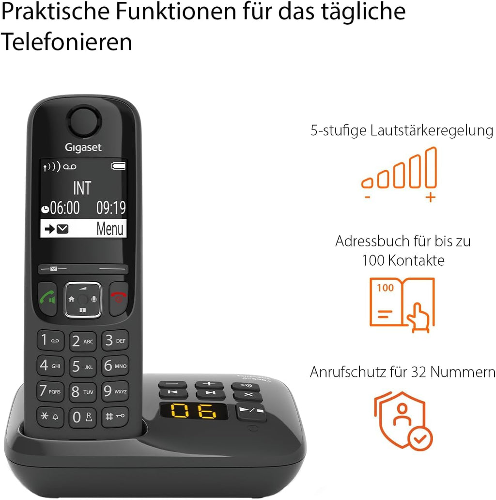 Gigaset AS690 - Schnurloses DECT-Telefon - großes, kontrastreiches Display - Brillante Audioqualität - einstellbare Klangprofile - Freisprechfunktion - Anrufschutz, schwarz [Deutsche Version]