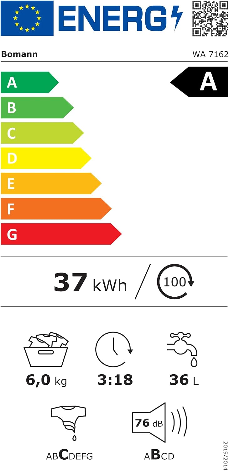 Bomann® Waschmaschine 6kg | 5 Jahre Motor-Garantie | Invertermotor - effizient, leise & langlebig | max. 1000 U/min | 12 Programme | Endzeitvorwahl | LED-Display | Washing Machine | WA 7162 weiß