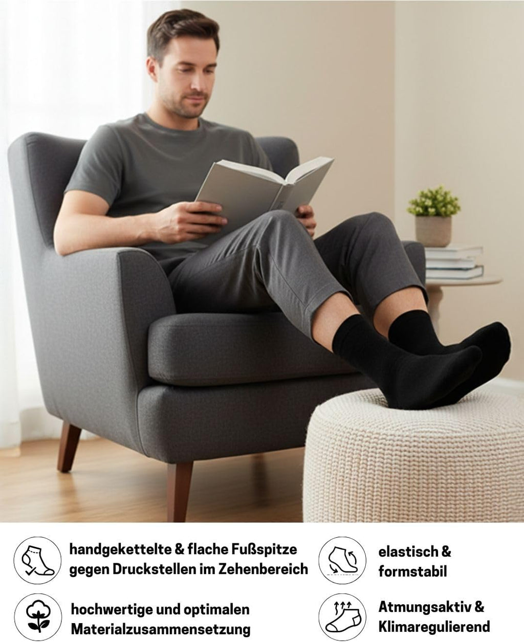 sockenkauf24 10 Paar Diabetikersocken für Herren & Damen ohne Gummibund & ohne Naht aus Baumwolle Diabetiker Socken mit Komfortbund ohne Gummi