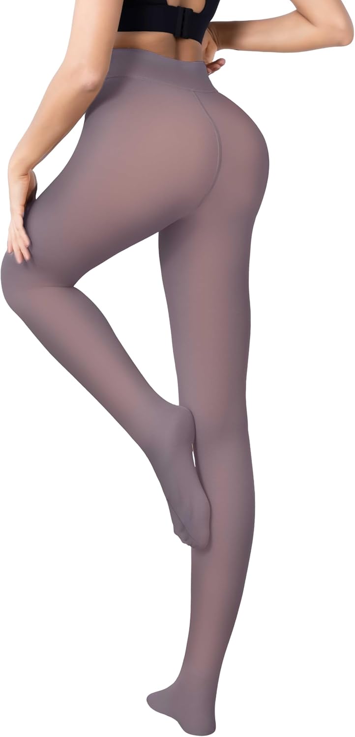 Unesmaro Womens Fleece Lined Tights, Translucent Thermal Pantyhose Leggings