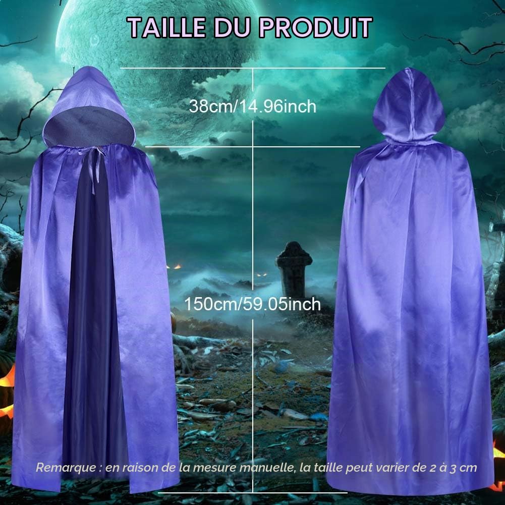 Aomig Cape à Capuchon, Déguisement Adulte Unisexe Costume, Cape Sorcier, Halloween Cosplay Costume Cape Longue Cape, Déguisement pour Halloween, Bal Masqué