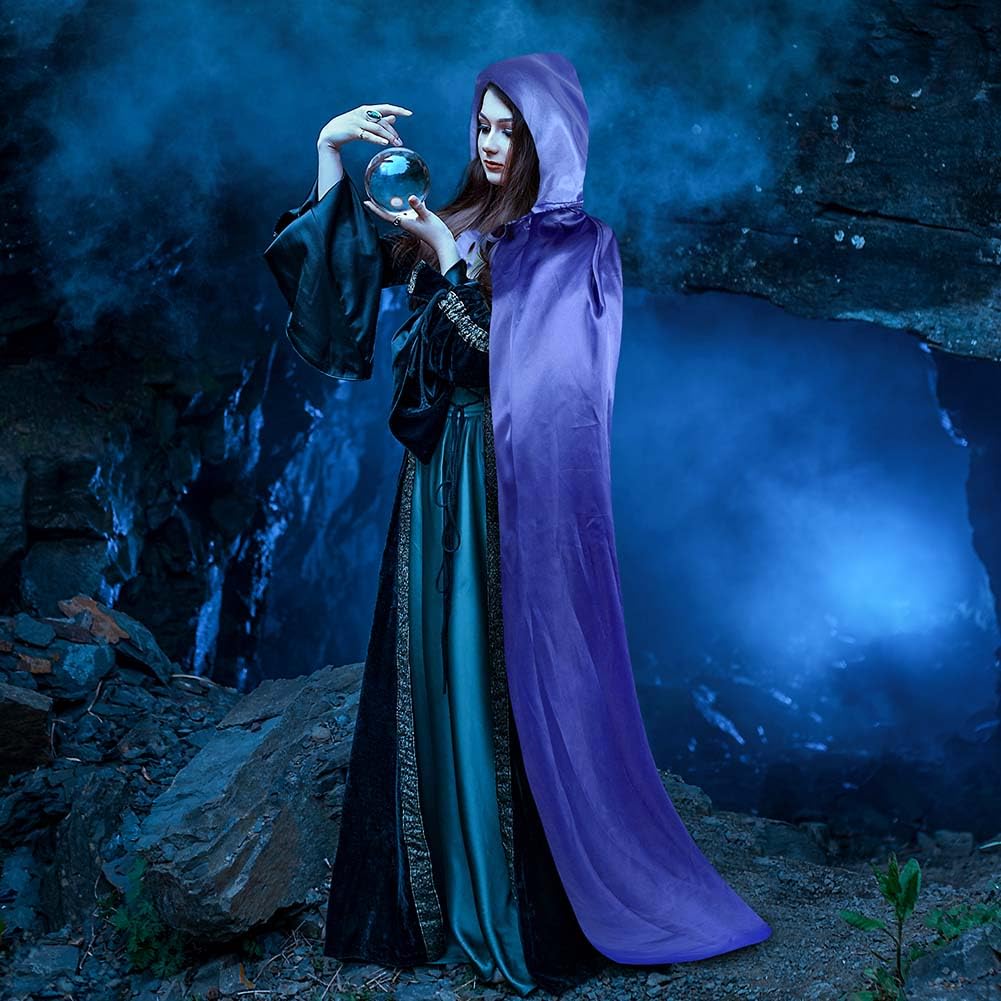 Aomig Cape à Capuchon, Déguisement Adulte Unisexe Costume, Cape Sorcier, Halloween Cosplay Costume Cape Longue Cape, Déguisement pour Halloween, Bal Masqué