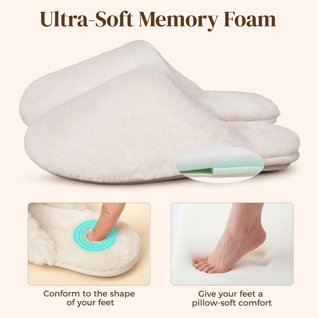 Snug Leaves Women's Fuzzy Scuff Slippers Memory Foam Non-slip House Shoes