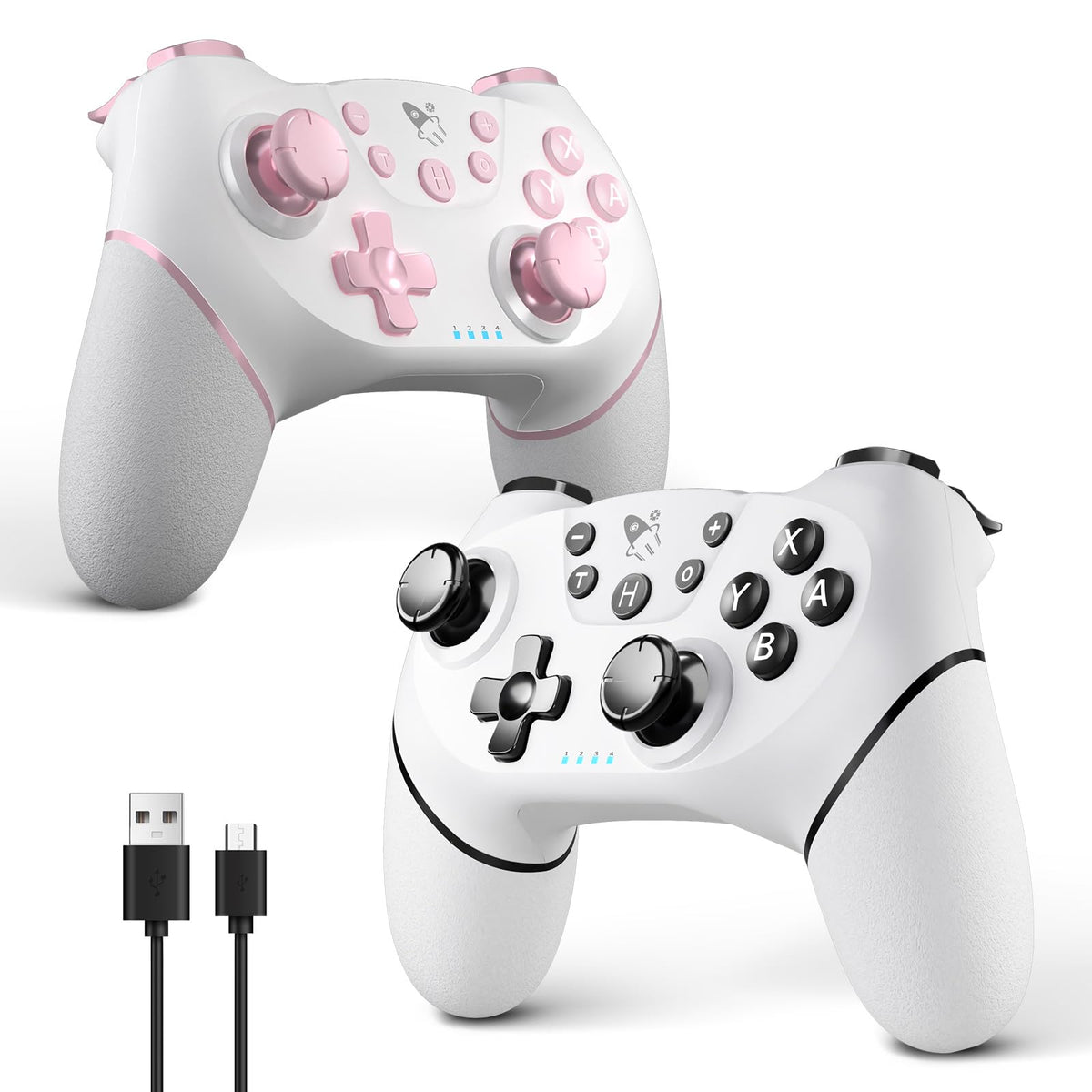 AceGamer 2pcs Wireless Controller für Switch 2/1/Lite/OLED, Controller für Switch Pro mit Weckfunktion mit Einer Taste，Pro Gamepad mit Doppel Vibration/Turbo/Screenshot (Schwarz & Weiß)