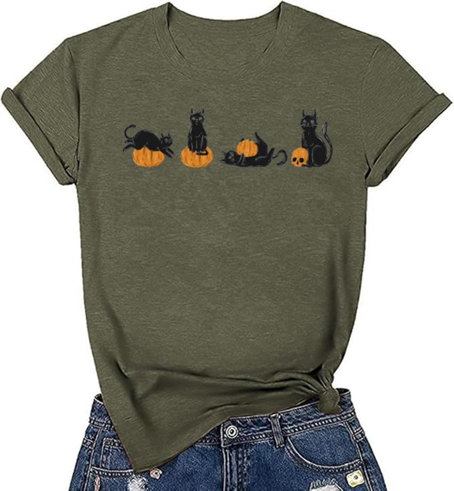 Halloween-Kürbis-Shirts für Damen, Herbst-T-Shirts, niedliche grafische Herbst-Shirts, Thanksgiving-Oberteile