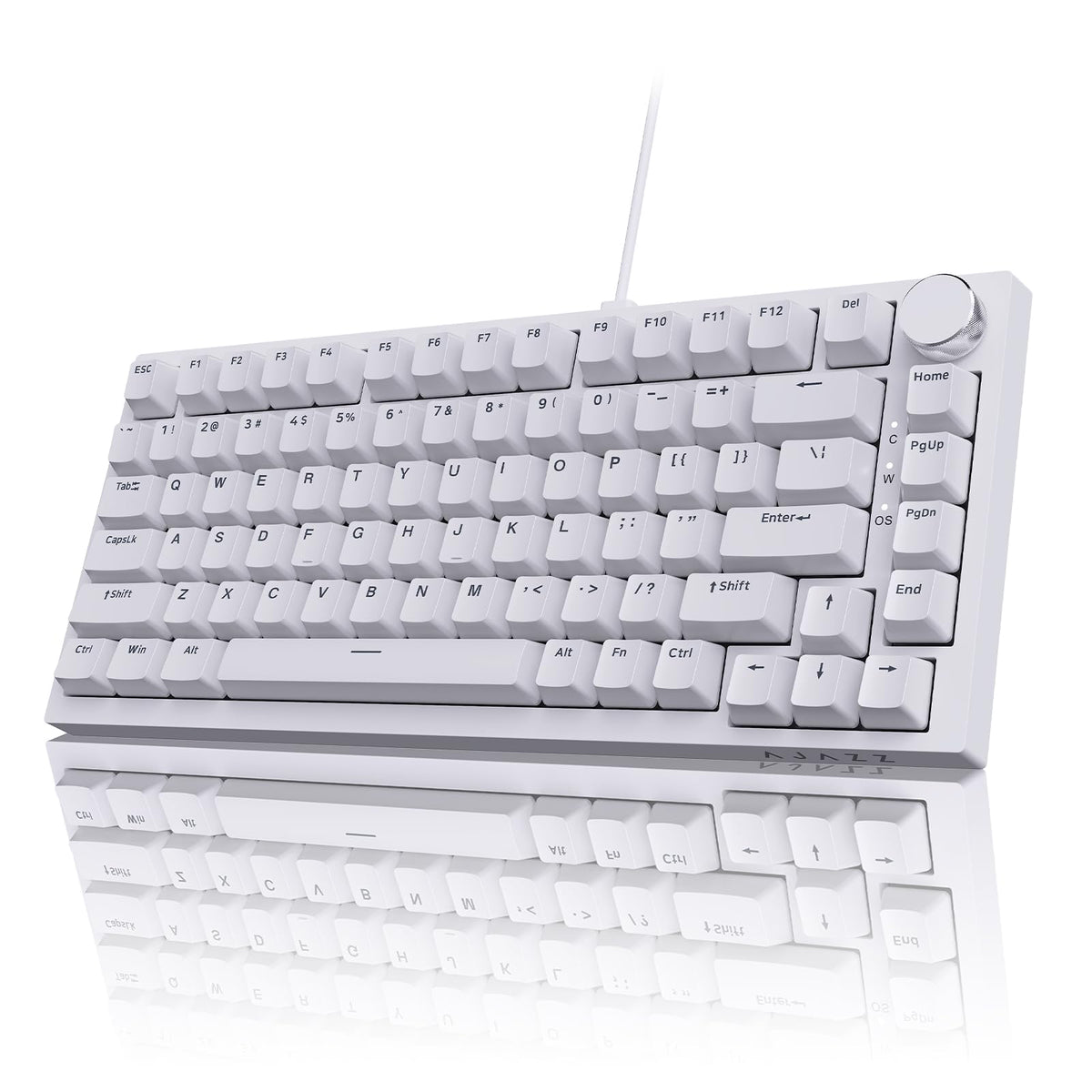 AJAZZ AK820 Mechanical Keyboard, 75% Hot Swappable Wired Keyboard with Volume Control Knob, QWERTY Layout, PBT Keycaps, Five-Layer Sound Insulation Pad, 82-Key Gaming Keyboard, Grey White