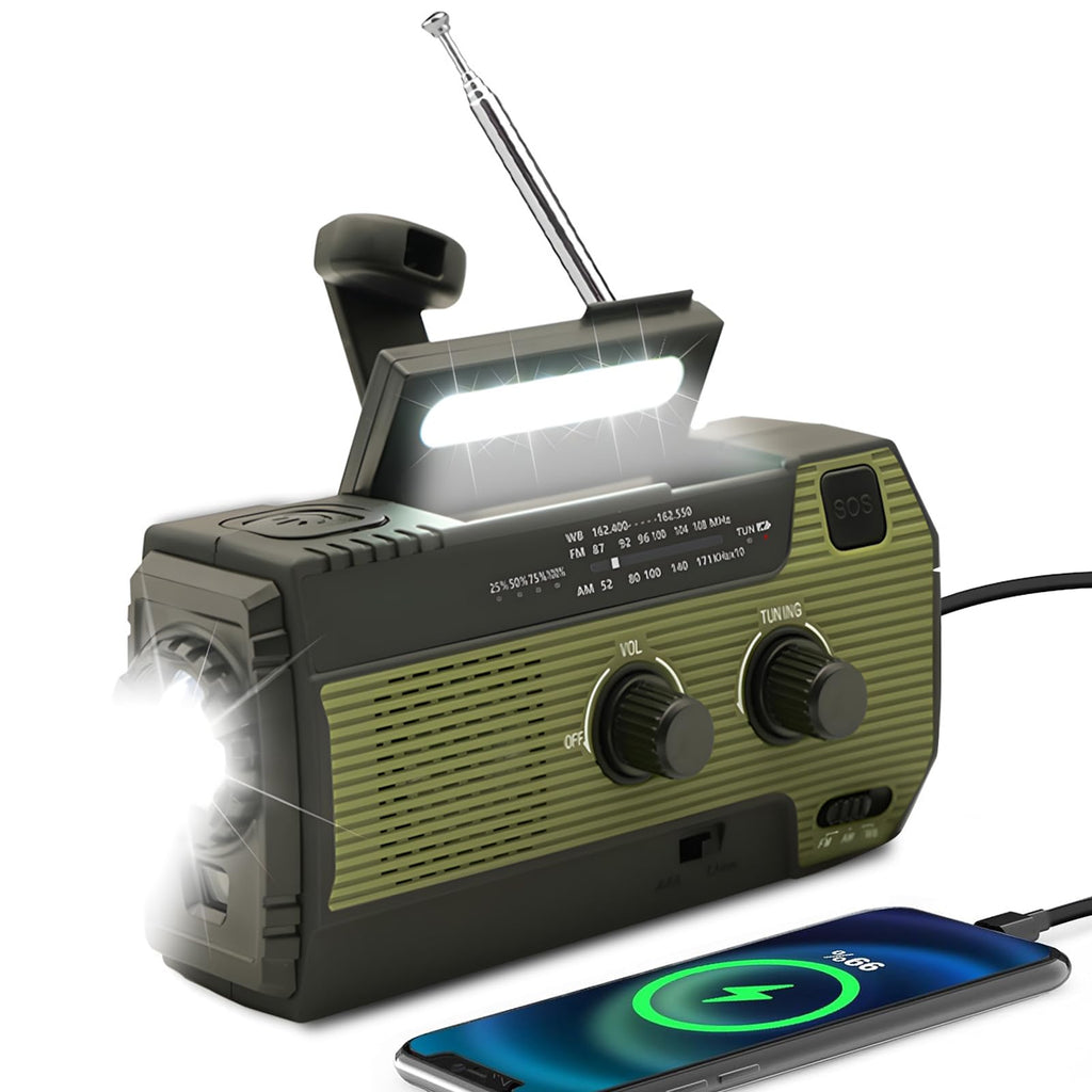 Notfall-Solarradio,Solarbaby Selbstbetriebenes Kurbelradio mit LED-Taschenlampe, SOS-Alarm,AM/FM Wetter Wind Up Radio mit 2000mAh Akku für Notladung von Smartphone,(Rod)