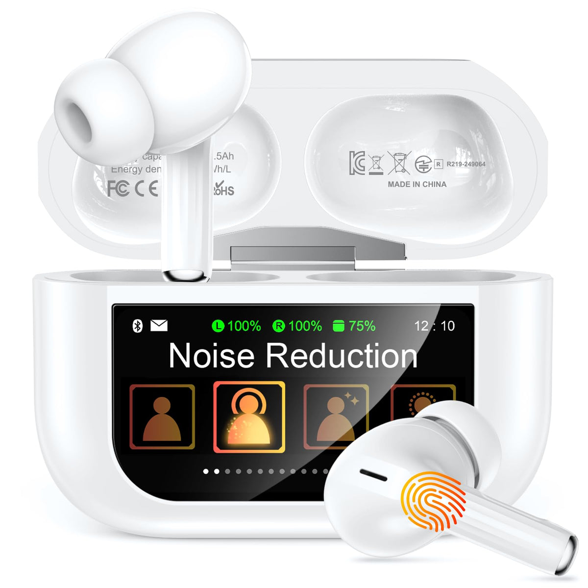 Bluetooth 5.4 Kabellose In-Ear Kopfhörer mit Smart Touchscreen, 48 Std. Wiedergabezeit, Aktive ANC Geräuschunterdrückung + ENC Anrufverarbeitung, 5 EQ-Modi, HiFi Stereo, IPX7 Wasserdicht Austerweiß