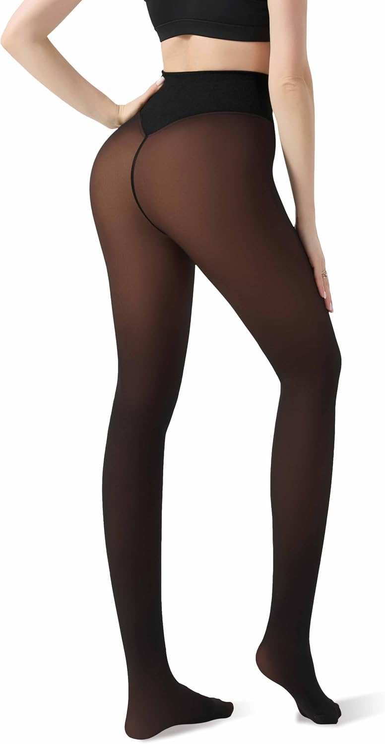 Unesmaro Womens Fleece Lined Tights, Translucent Thermal Pantyhose Leggings