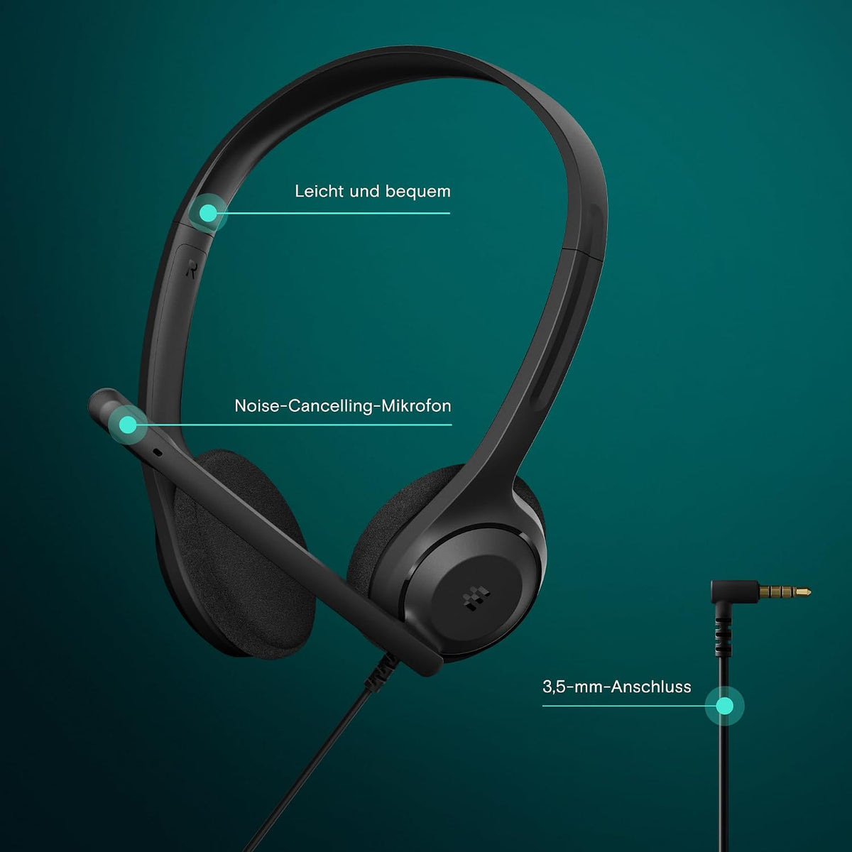 EPOS C1 Vielseitiges Business- Headset mit Mikrofon, Universellem 3,5-mm-Klinkenstecker, Breite Gerätekompatibilität - kopfhörer mit Kabel, mikrofon PC, Rauschunterdrückendes Mikrofon, on Ear