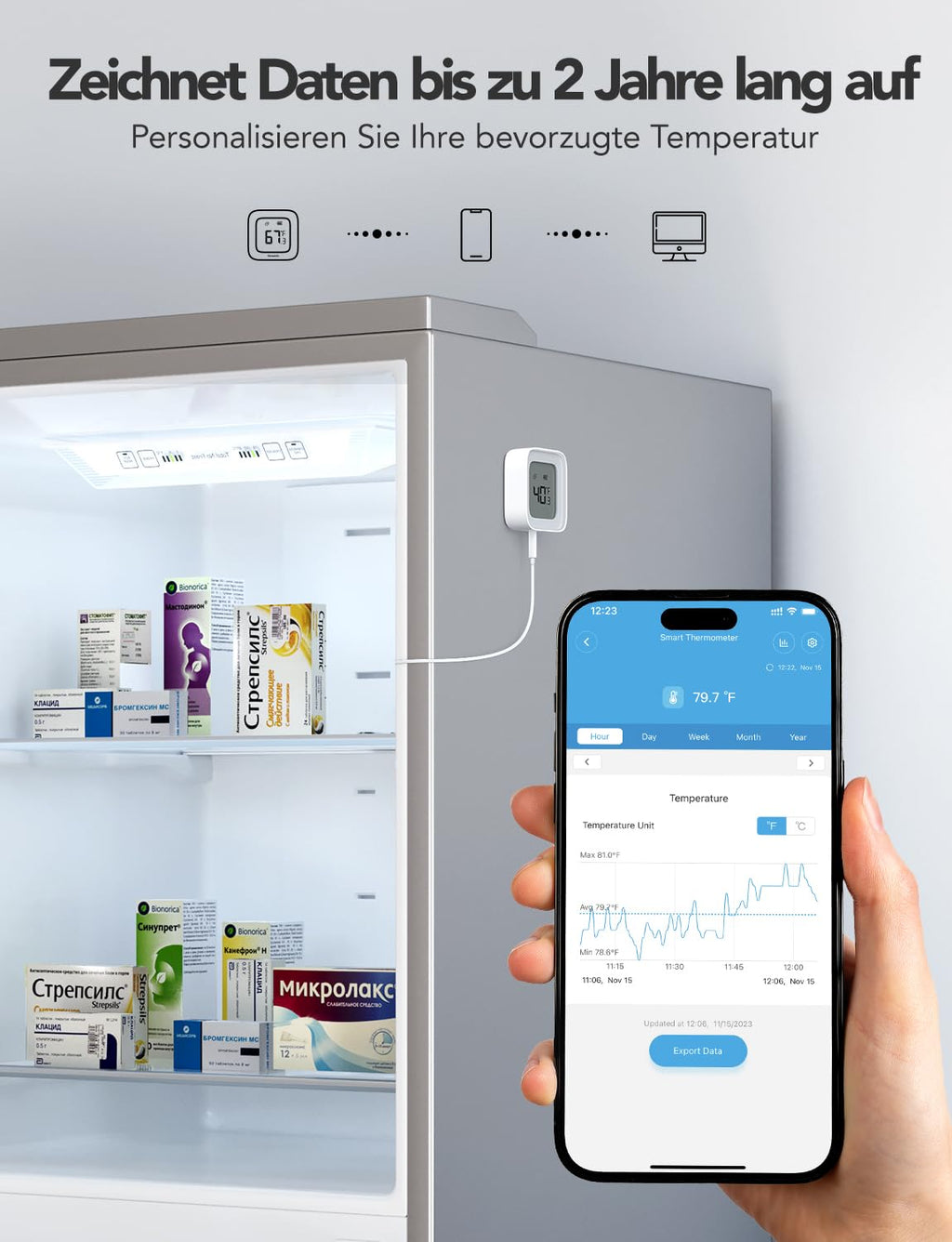 GoveeLife Kühlschrank Thermometer WLAN mit Digital & Alarm App, 1er-Sensor