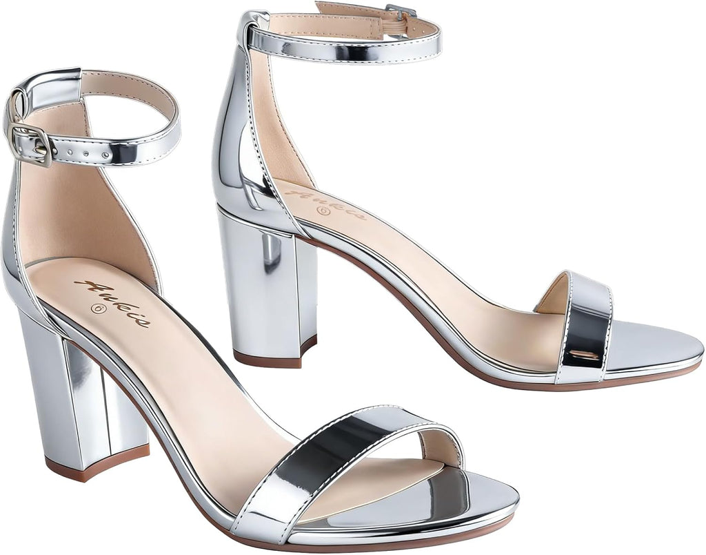 Ankis Damen-Sandalen mit offenem Zehenbereich, Knöchelriemen und 7 cm Blockabsatz