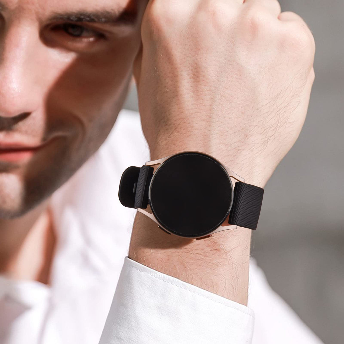 Wanme 20mm Bracelet de Montre en Silicone, Souple Bracelet de Replacement en Dégagement Rapide avec Boucle en Même Couleur Homme Femme 20mm, Starlight