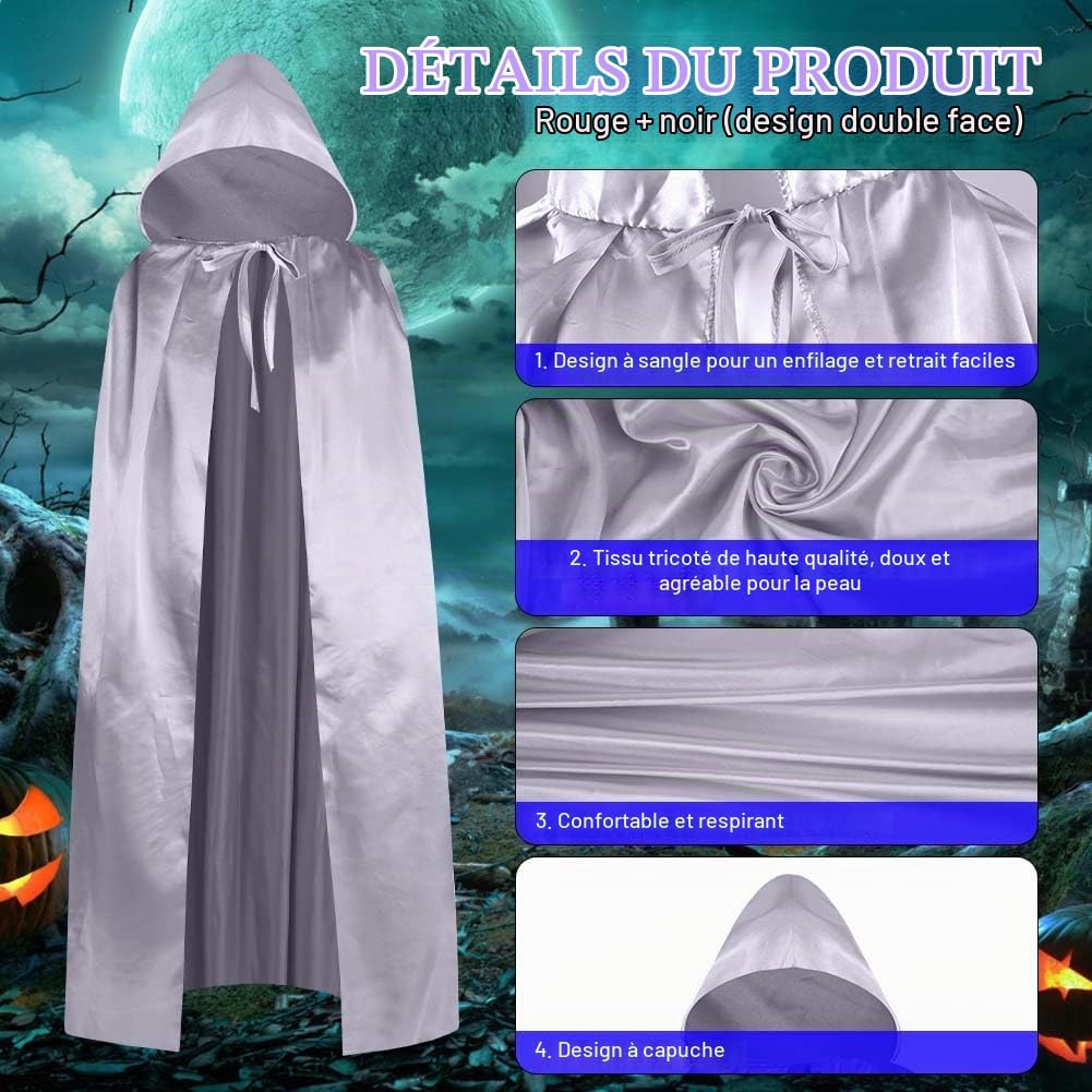 Aomig Cape à Capuchon, Déguisement Adulte Unisexe Costume, Cape Sorcier, Halloween Cosplay Costume Cape Longue Cape, Déguisement pour Halloween, Bal Masqué