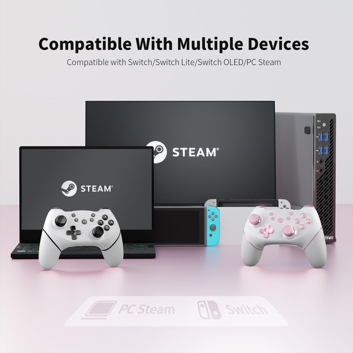 AceGamer 2pcs Wireless Controller für Switch 2/1/Lite/OLED, Controller für Switch Pro mit Weckfunktion mit Einer Taste，Pro Gamepad mit Doppel Vibration/Turbo/Screenshot (Schwarz & Weiß)