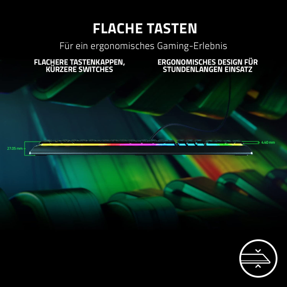 Razer Ornata V3 X - Flache Membran-Tastatur mit Chroma RGB (Lautlose Membran-Switches, Ergonomische Handballenauflage, Tastenkappen Anti-UV-Beschichtung) QWERTZ DE-Layout | Schwarz