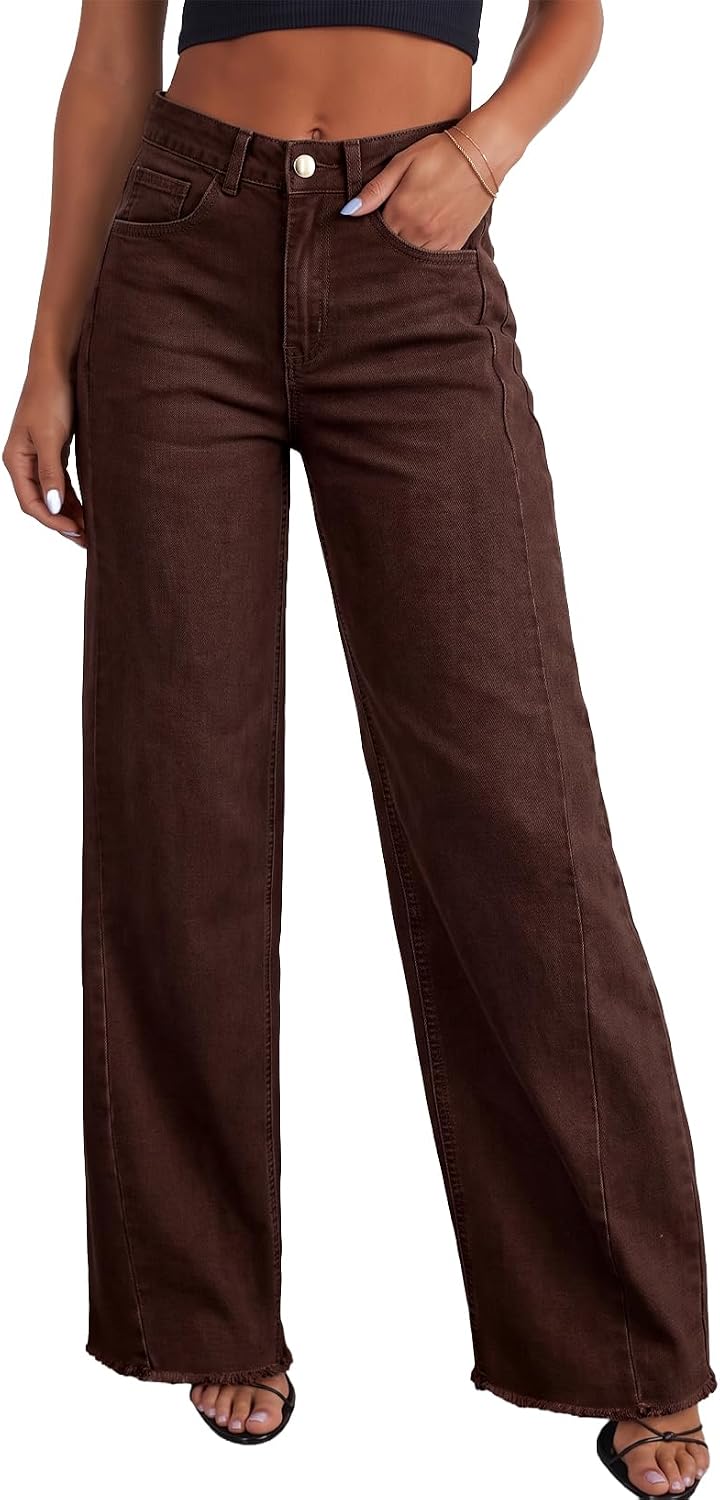 Sidefeel Damen Jeans mit weitem Bein, hoch taillierte, elastische Denim-Hose